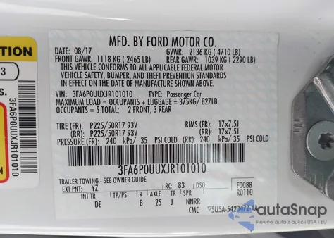 2018 Ford Fusion Hybrid S z USA, uszkodzony, nr VIN 3FA6P0UUXJR101010